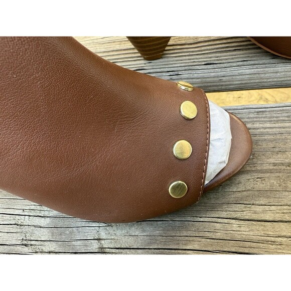 Vince Camuto Edia Tan Leather Studded Peep Toe Ankle Booties, 8W - Picture 4 of 16